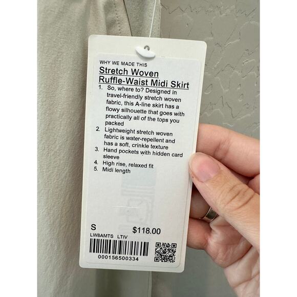 LULULEMON | Stretch Woven Ruffle-Waist Midi Skirt White Ivory NWT | Small - Picture 7 of 7